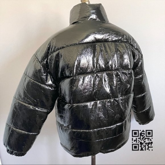 Adika Black Glossy Shiny Vinyl Reagan Puffy Jacket - S/M - Picture 7 of 10